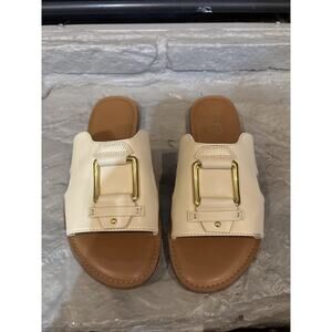 FRANCO SARTO Summer White Gold Slides Women's Sandals Size 6 Med Beach Vacation